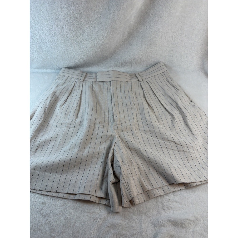 Banana Republic Linen Blend Shorts 14 NWT Cream Striped Pleated Trouser Wide Leg